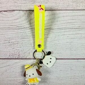 Sanrio Pochacco Anime Yellow Hat Keychain With Wristlet Keyring Cartoon